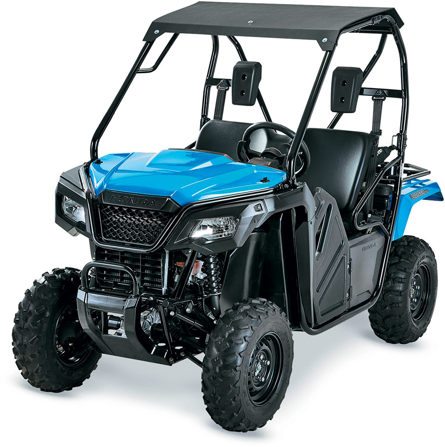 Product image of a Moose UTV Roof installed onto a bright blue UTV with no doors